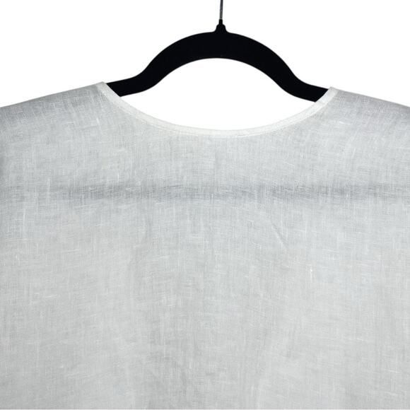 Three Graces White Linen Casual Coastal Neutral Minimalist Tie Up Crop Top - Picture 6 of 9